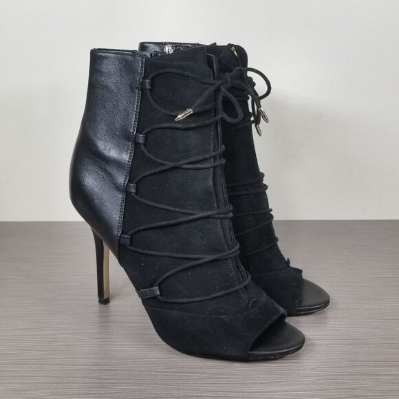 Sam Edelman Asher Black Suede & Leather Open Toe Lace-Up Booties Womens Size 8.5 - Picture 3 of 12
